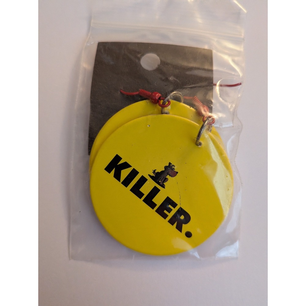 Vintage‎ Killer Dog Graphic Yellow Circle Drop Earrings Red Fishhook Streetwear